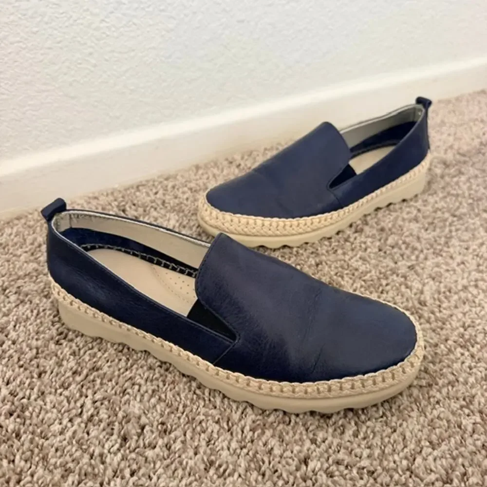 The FLEXX Chappie Slip-On Sneakers Blue Leather Jute-Wrapped Sole Women 5.5